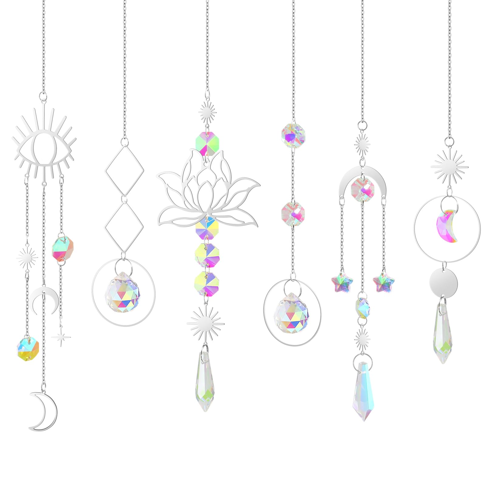 6Pieces Colorful Crystals Suncatcher Hanging Sun Catcher with Chain Pendant Ornament Crystal Balls for Window Home Garden Christmas Day Party Wedding Decoration